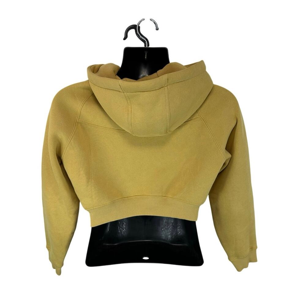 Alphalete Crop Hoodie Gold Size Small Cozy Fleece Chest Spellout Logo - Picture 2 of 9